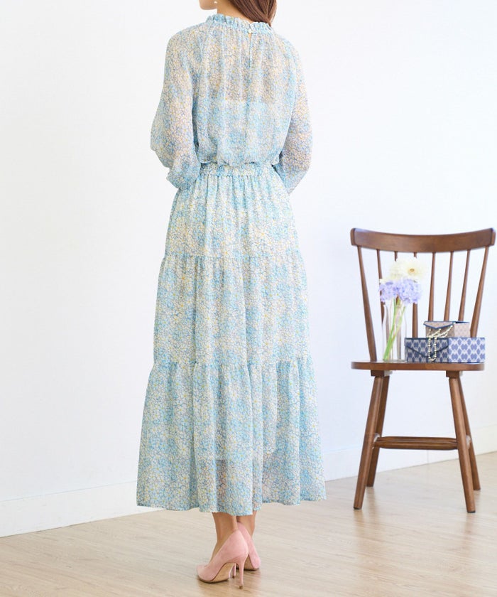 プリマシェレル/PrimaScherrer/レディース/春夏/総柄/ラベンダー/サックス/オレンジ/シアー/透け感/シアー感/ワンピースライク/セットアップ/エレガント/上品