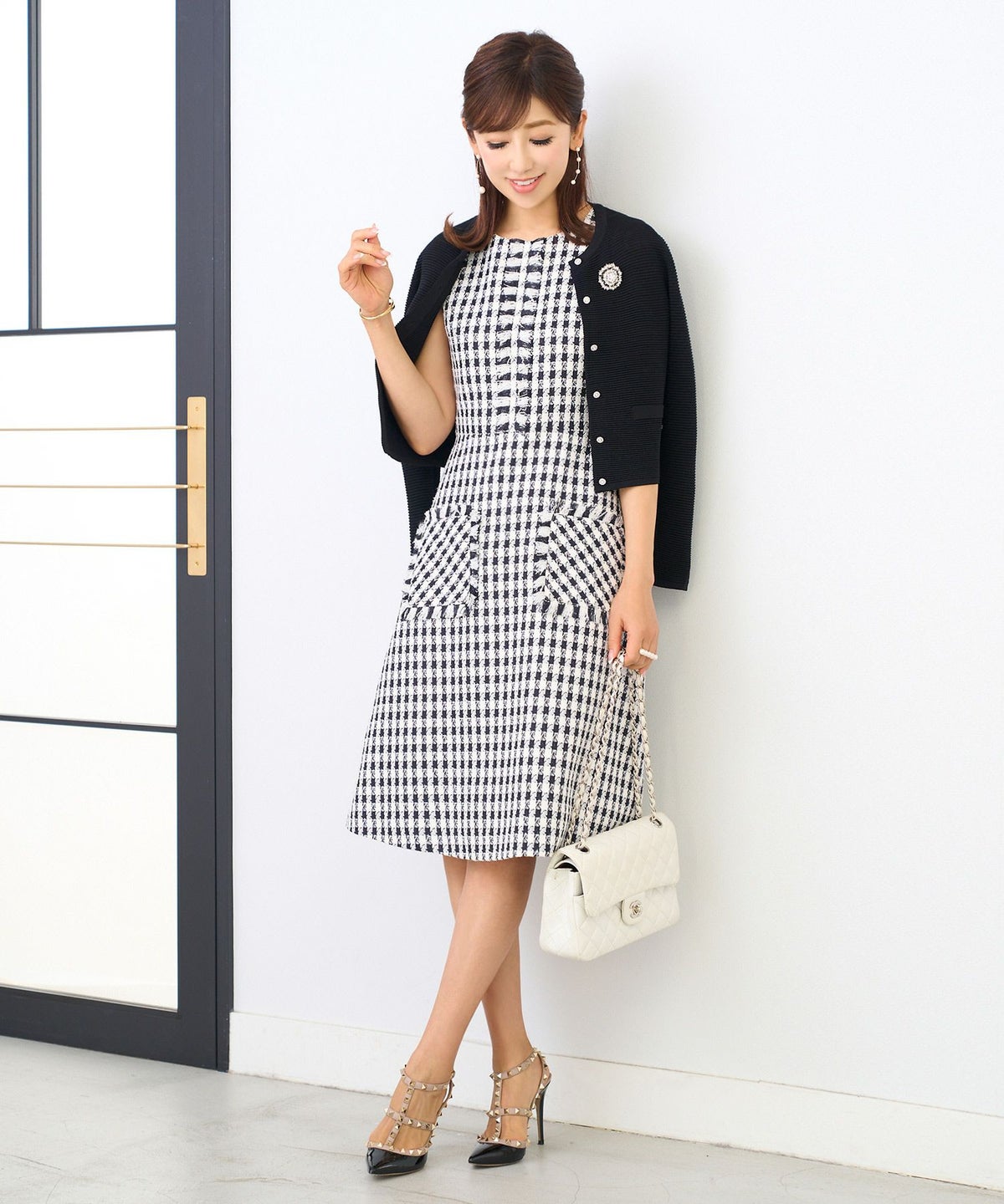 ガーター編み/立体感/上品/シャリ感/シンプル/S/M/プリマシェレル/PrimaScherrer/レディース/トップス/ニット/ハイゲージニット/表面感/ホワイト/ブラック/マスタード/春ニット/夏ニット/冷房対策/羽織り/エレガント