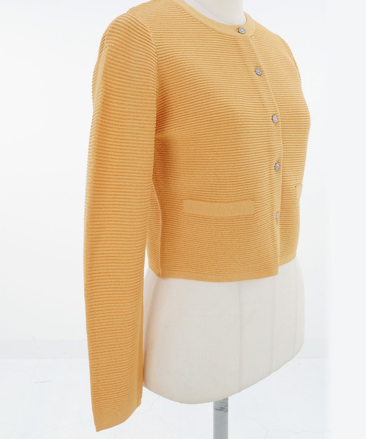 ガーター編み/立体感/上品/シャリ感/シンプル/S/M/プリマシェレル/PrimaScherrer/レディース/トップス/ニット/ハイゲージニット/表面感/ホワイト/ブラック/マスタード/春ニット/夏ニット/冷房対策/羽織り/エレガント