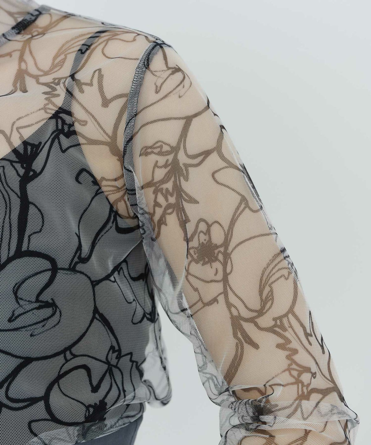 トップス/チュールトップス/シアー/ミックス/ホワイト/ブラウン/ネイビー