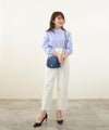 手洗い可/九分袖/パールボタン/イレヘム/シャツ/ホワイト/ネイビー/裾ラウンド/バンドカラーシャツ/上品/キレイめ/大人可愛い/春/夏