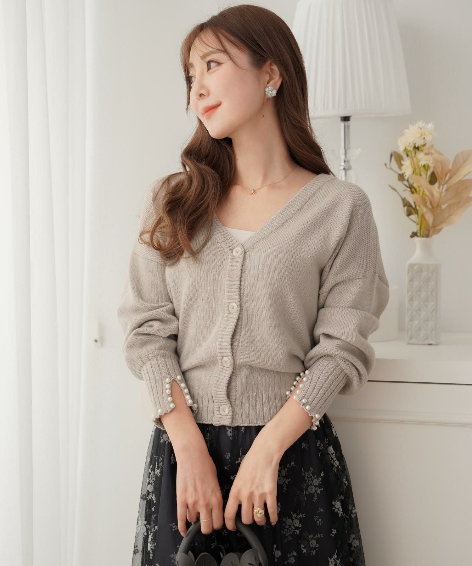 le reve vaniller♡パール&ウエストリボンカーディガン パール ＆ ウエストリボン バックスリット カーディガン le reve