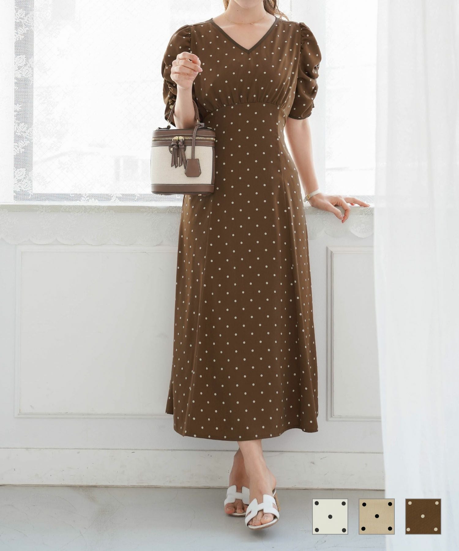 クラシカル ドット バイカラー ワンピース le reve vaniller 全3色