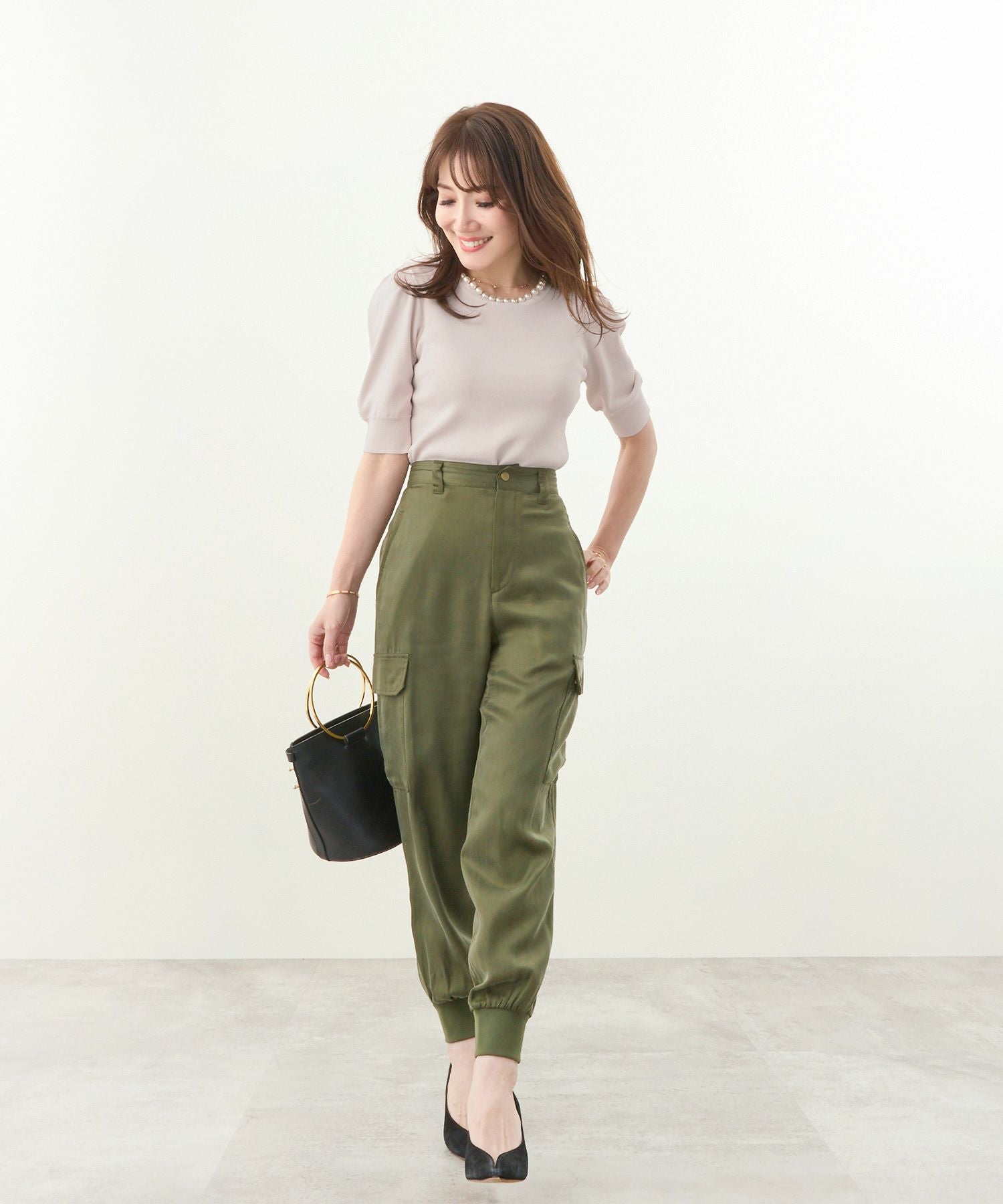 パールネック パフスリーブ ニット