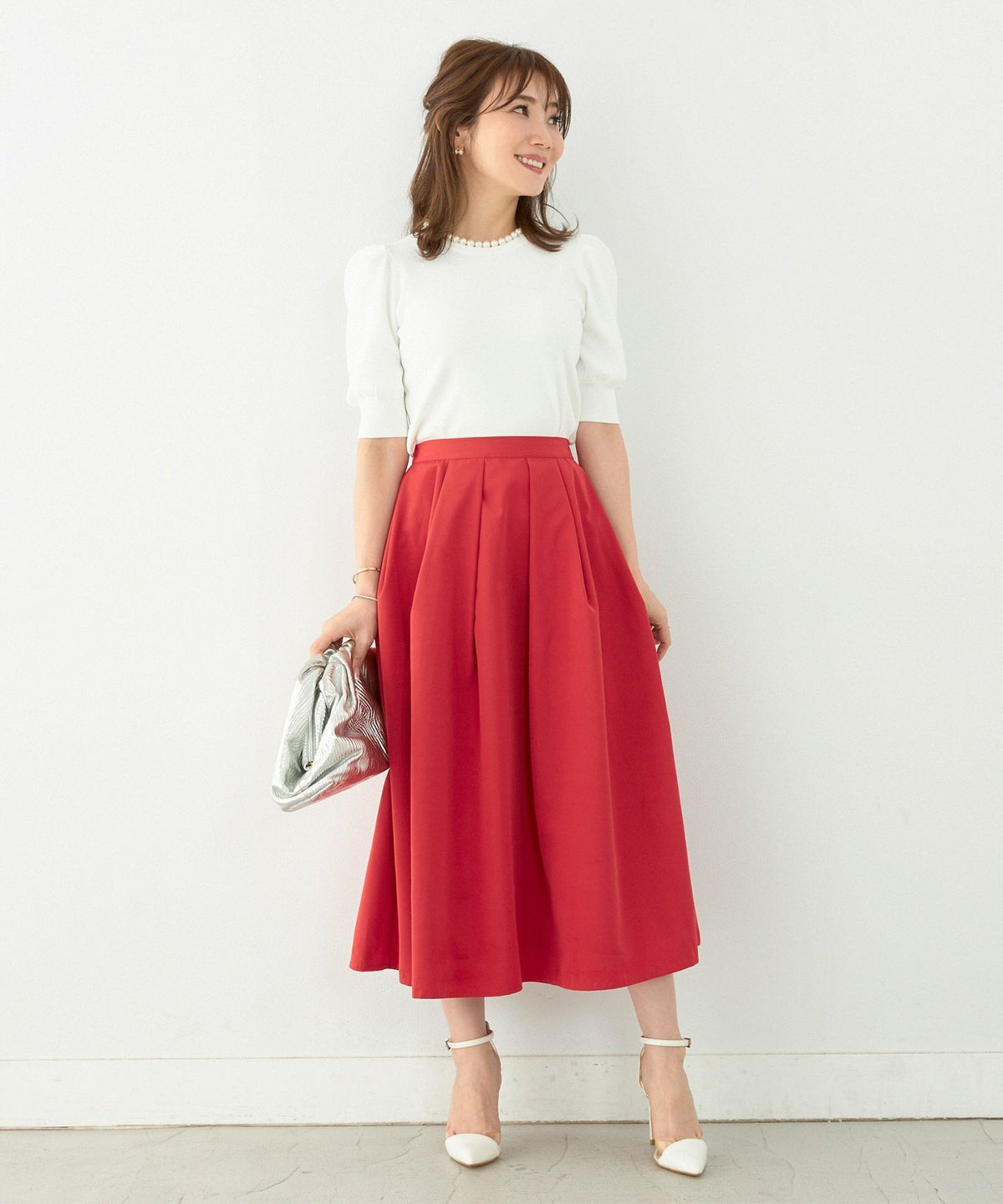 新色追加/手洗い可/セットアップ対応商品/トップス/プルオーバー/タックスリーブ/春/夏/秋口/ゴム地/5分袖/上品/華やか