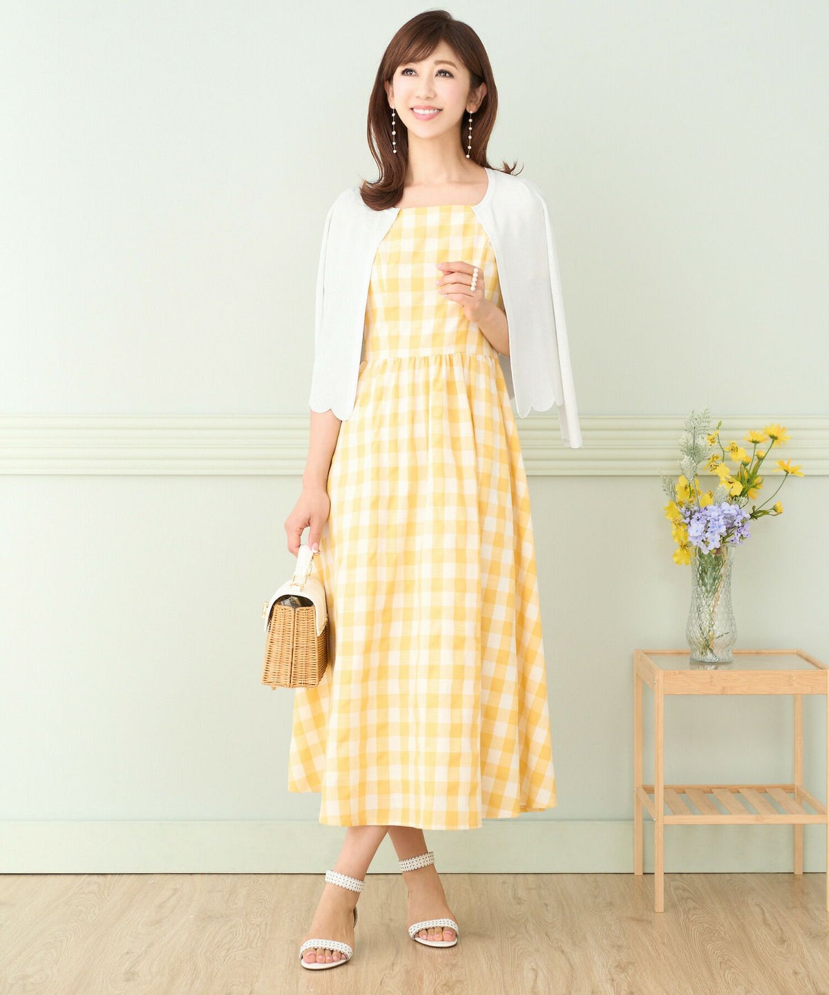 カーディガン/スカラップ/シャリ感/夏ニット/冷房対策/S/M/プリマシェレル/PrimaScherrer/レディース/ターコイズ/ホワイト/ブラック/日焼け対策/袖口スカラップ/裾スカラップ/オケージョン/きれいめ/上品/9分袖