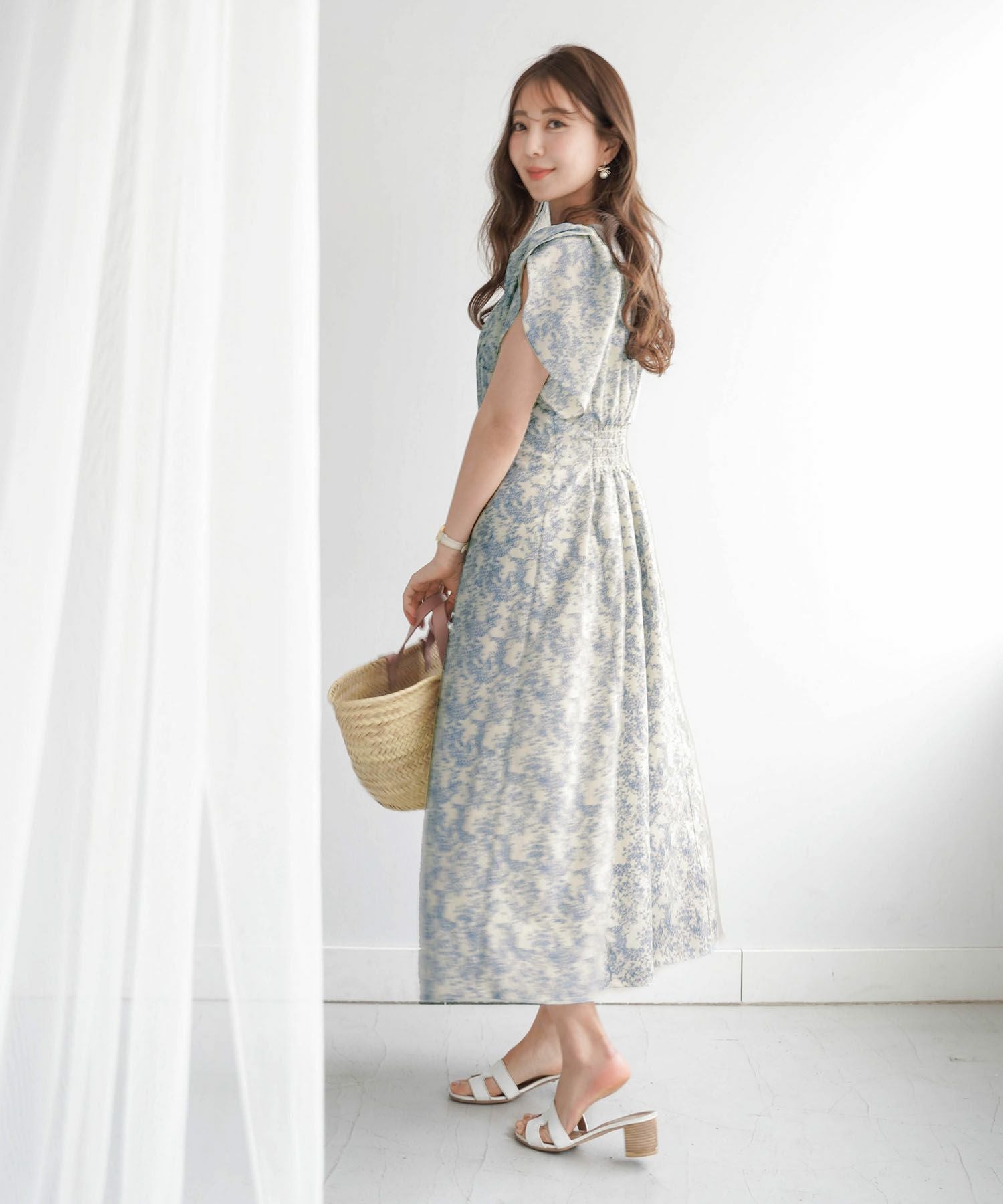 未使用♡ルネ♡チューリップスリーブ　ワンピース フローラル プリント チューリップスリーブ ワンピース le reve