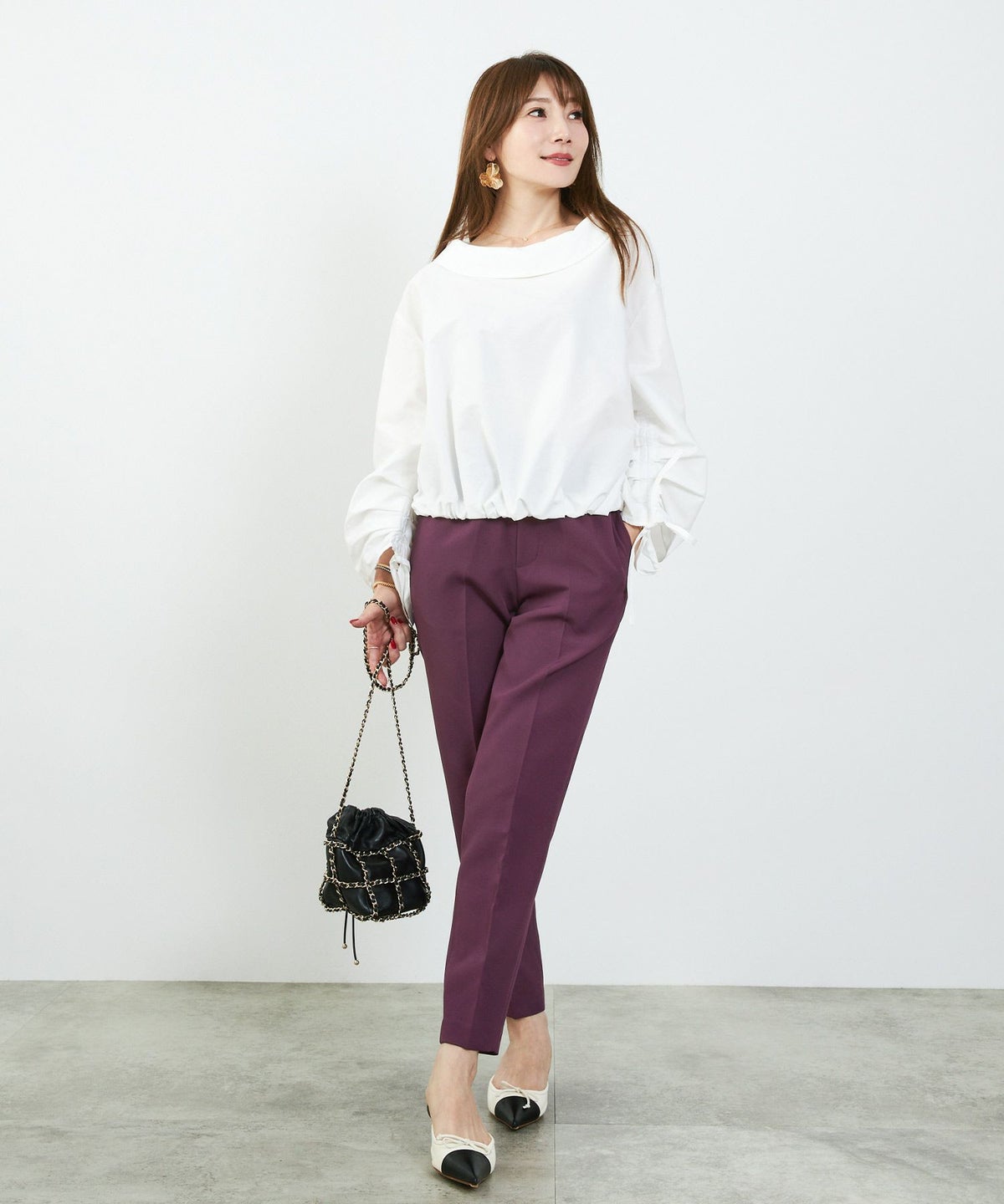 newcolor/ウエストゴム/オフィス/大人カジュアル/カラーパンツ/XS/S/M/テーパード