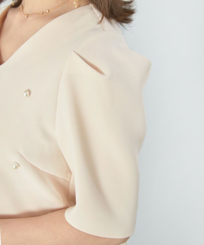 手洗い可/半袖/イレヘム/裾ラウンド/上品/フロントパール/ホワイト/ベージュ/ブラック/きれいめ/大人可愛い