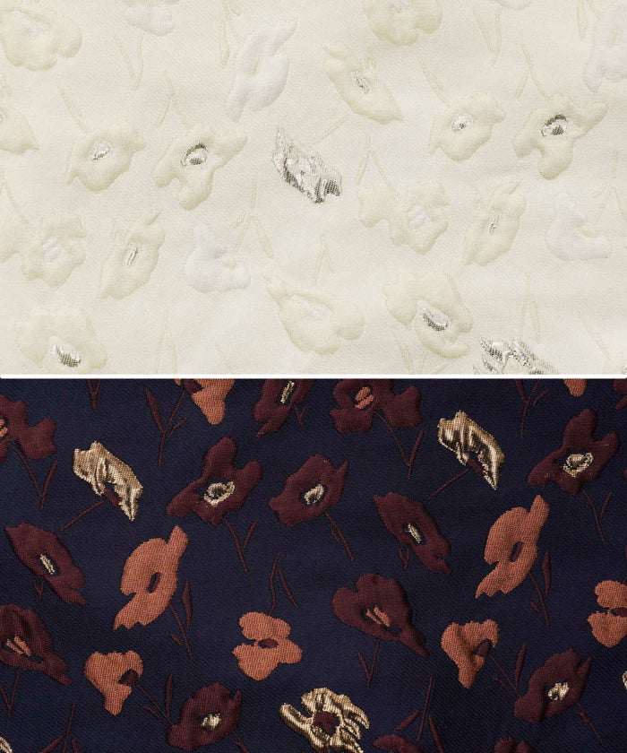 レディース/スカート/ボトムス/セミフレアスカート/ジャガード/ラメ/花柄/刺繍/Aライン/膝下/上品/エレガント/大人カワイイ/着映え