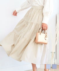 ストライプボリュームティアードスカートPrimaScherrer全3色｜psc611-0533【1】