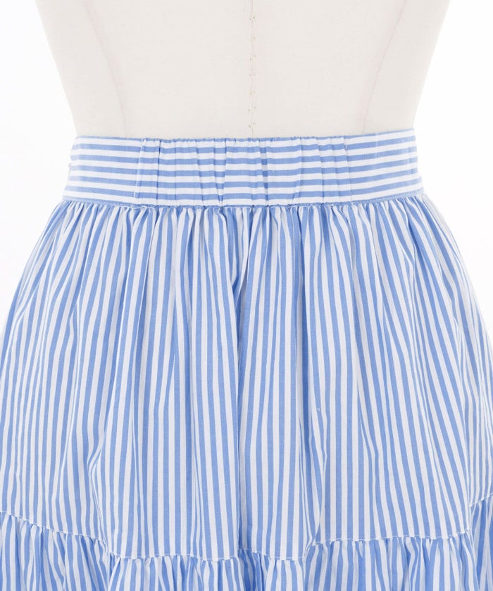 手洗い可/パールボタン/ボリュームスカート/ロングスカート/S/M/プリマシェレル/PrimaScherrer/レディース/ストライプ/上品/エレガント/ベージュ/サックス/ネイビー