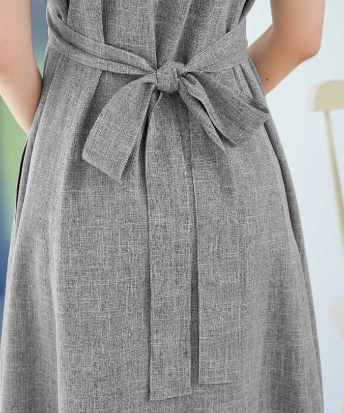 レディース/ワンピース/セーラーカラー/パール/ステッチ/配色/タック/リボン/ノースリーブ/チャコールグレー/ピンク/ベージュ/グレー/ネイビー/ツイル/マリン/フェミニン/大人可愛い