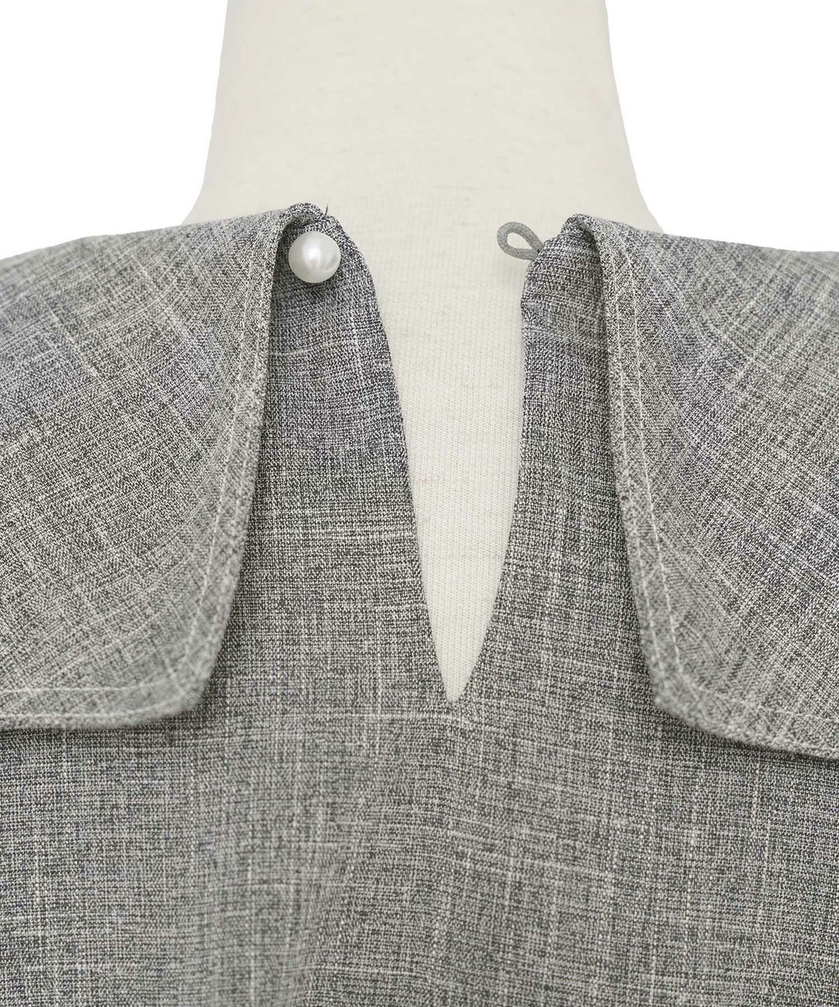 レディース/ワンピース/セーラーカラー/パール/ステッチ/配色/タック/リボン/ノースリーブ/チャコールグレー/ピンク/ベージュ/グレー/ネイビー/ツイル/マリン/フェミニン/大人可愛い