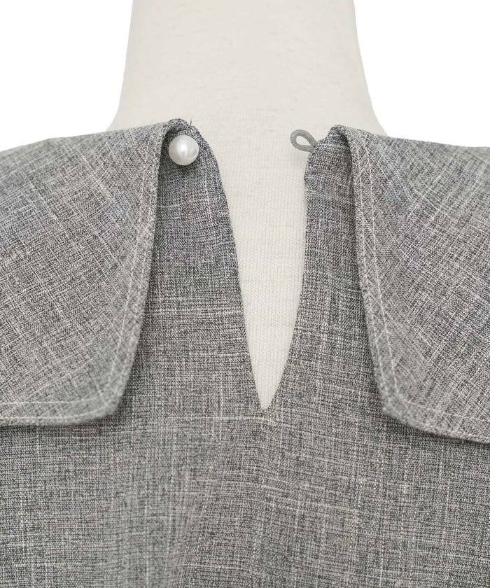 レディース/ワンピース/セーラーカラー/パール/ステッチ/配色/タック/リボン/ノースリーブ/チャコールグレー/ピンク/ベージュ/グレー/ネイビー/ツイル/マリン/フェミニン/大人可愛い