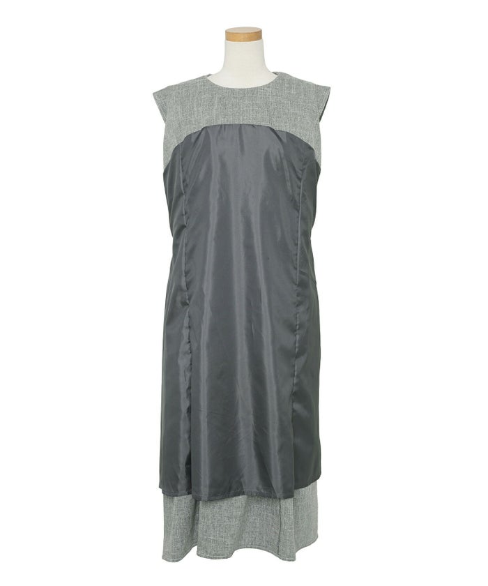 レディース/ワンピース/セーラーカラー/パール/ステッチ/配色/タック/リボン/ノースリーブ/チャコールグレー/ピンク/ベージュ/グレー/ネイビー/ツイル/マリン/フェミニン/大人可愛い