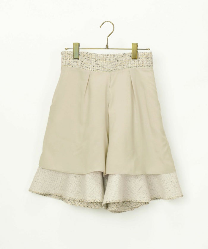 レディース/ボトムス/パンツ/ハーフパンツ/フレアパンツ/キュロット/スカート風/ツイード/春/夏/秋/ネイビー/ブラック