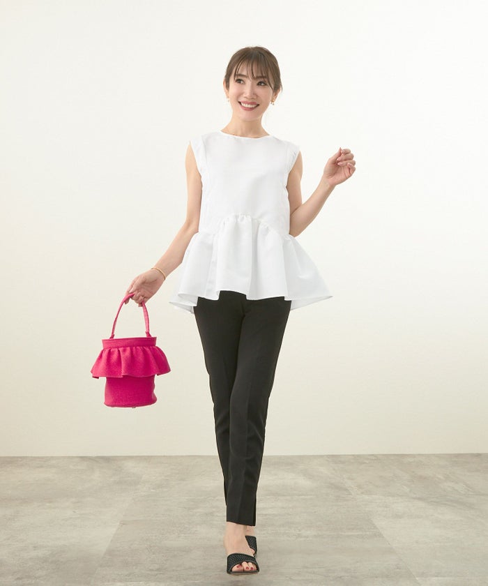 新色追加日本製ブラウスレディースオフィス無地ドット水玉おしゃれ白黒きれいめ春夏フレアエレガント可愛いジョイントスペース