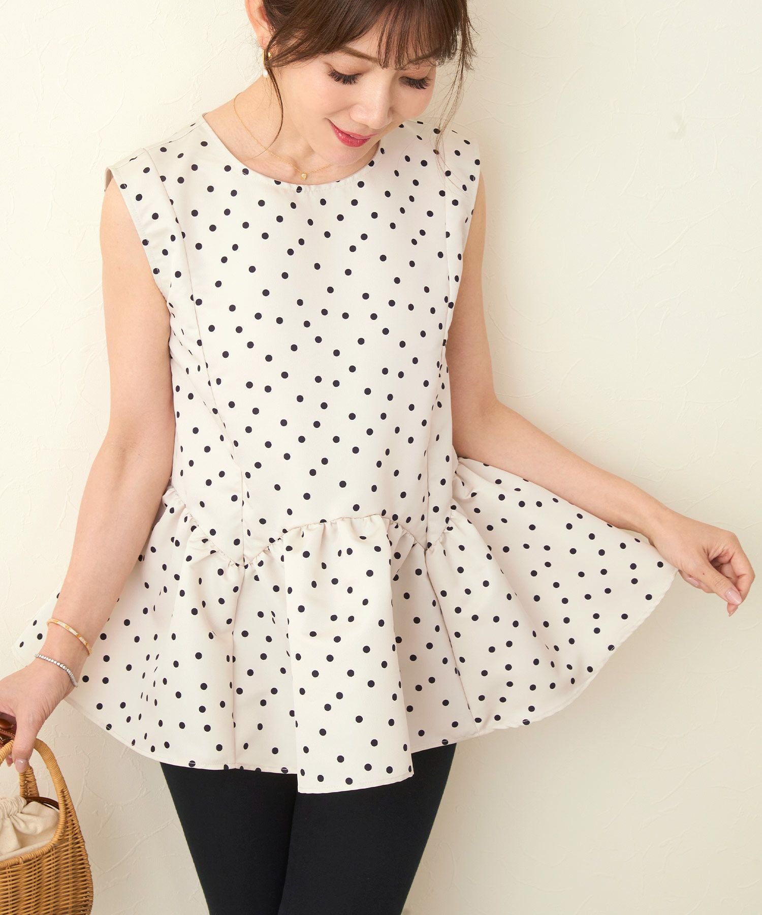 スカラップ切り替え ノースリーブ ブラウス Liala×PG