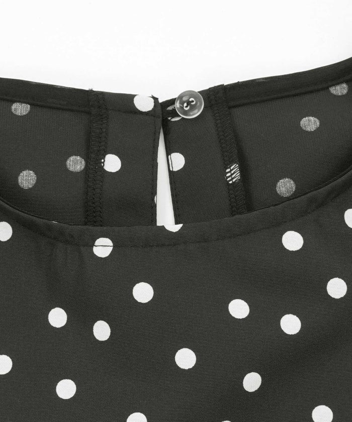 新色追加日本製ブラウスレディースオフィス無地ドット水玉おしゃれ白黒きれいめ春夏フレアエレガント可愛いジョイントスペース