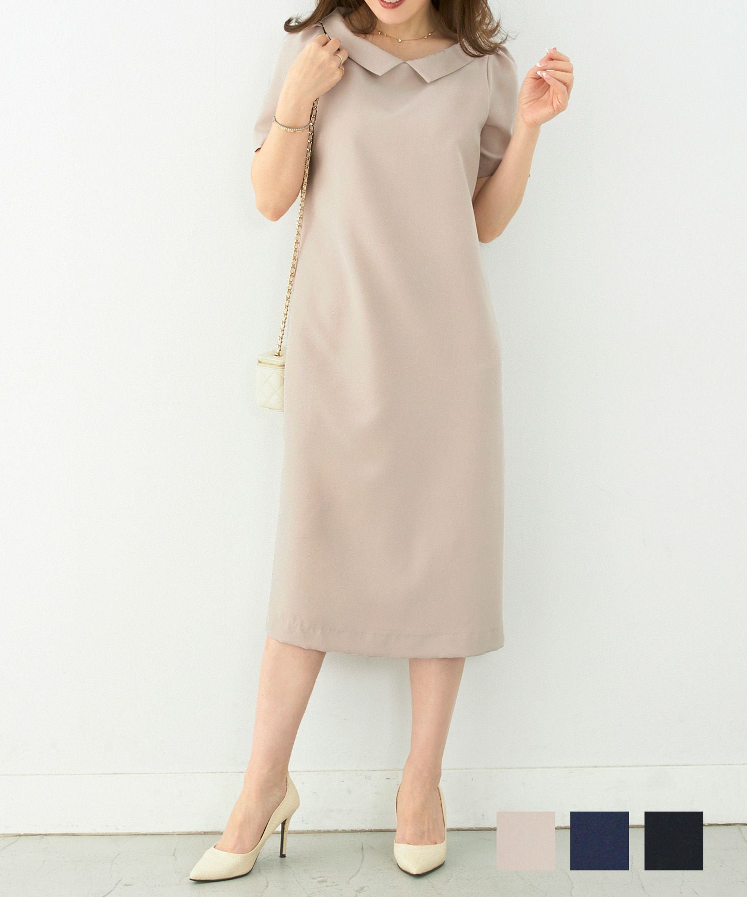 襟2WAY Iライン ワンピース 半袖 Liala×PG 全3色｜lpg311-1348【3