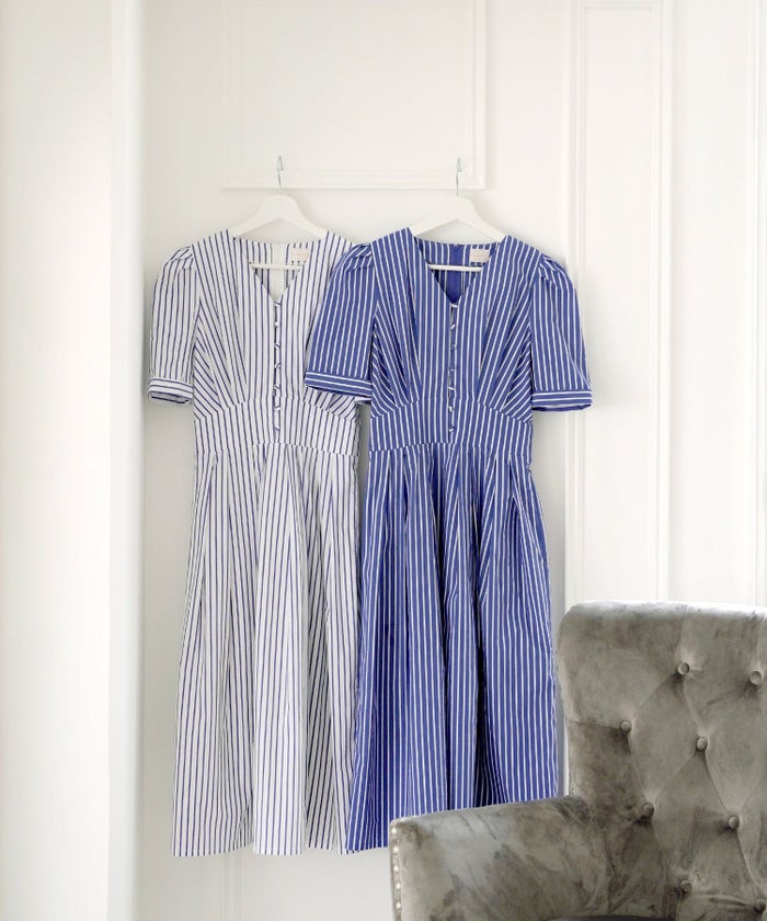 手洗い可/半袖/フレア/ワンピ/ふんわり/タック袖/綿