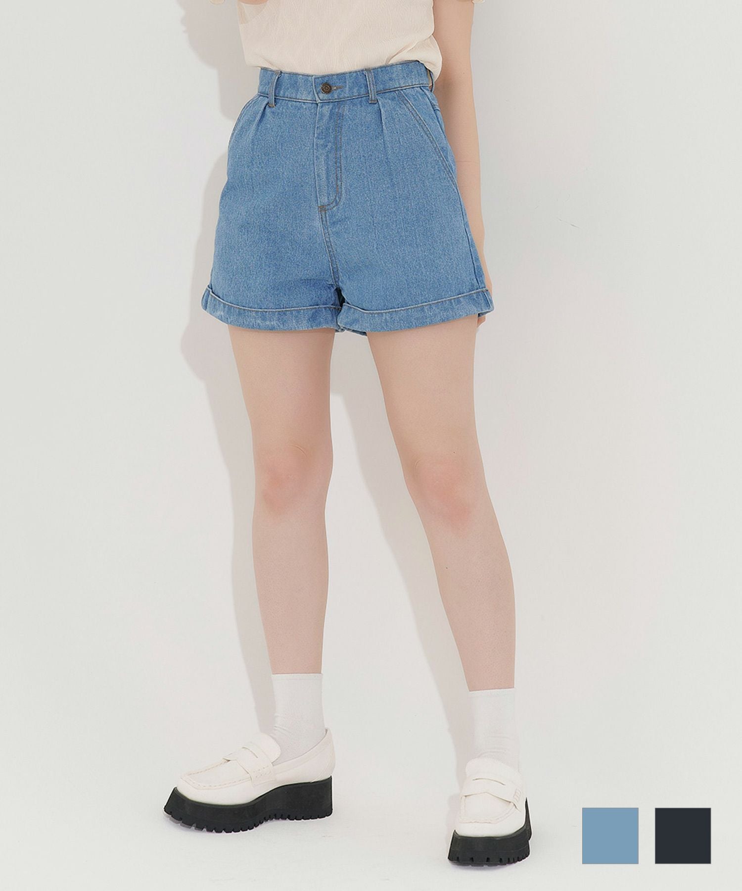 裾折り返し デニムショートパンツ TINA：JOJUN 全2色｜tnj711-0354【2