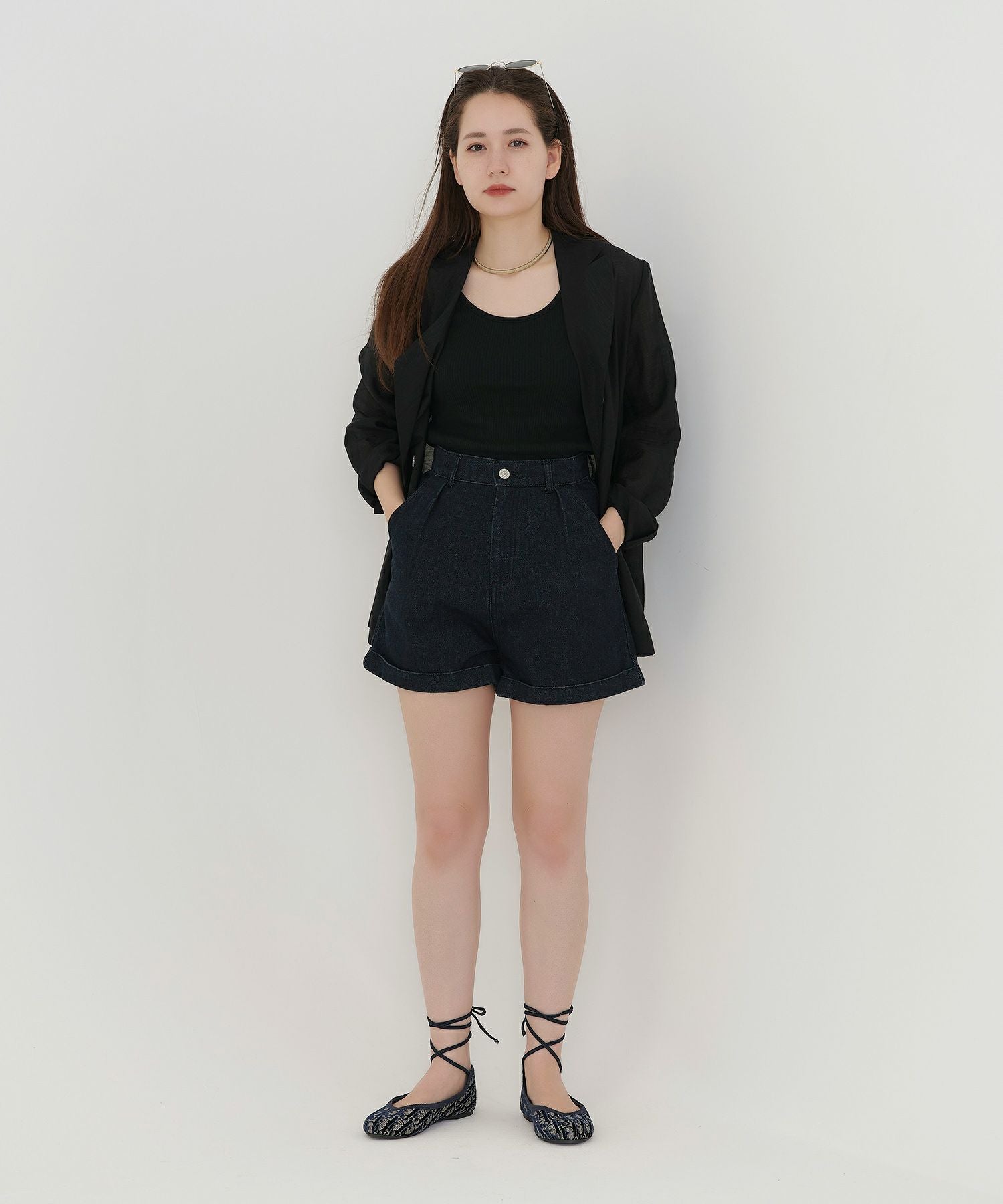 裾折り返し デニムショートパンツ TINA：JOJUN 全2色｜tnj711-0354【2