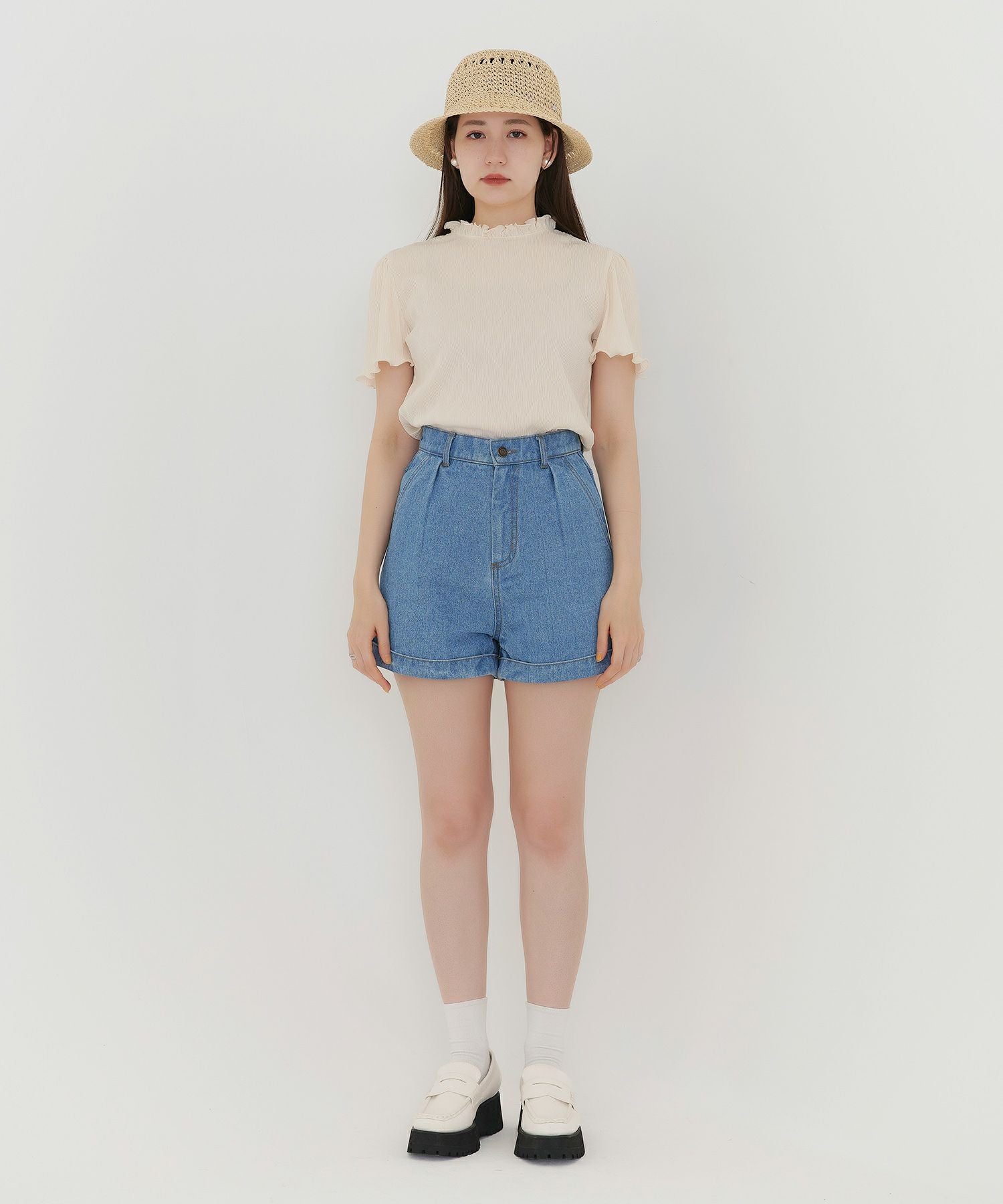 裾折り返し デニムショートパンツ TINA：JOJUN 全2色｜tnj711-0354【2