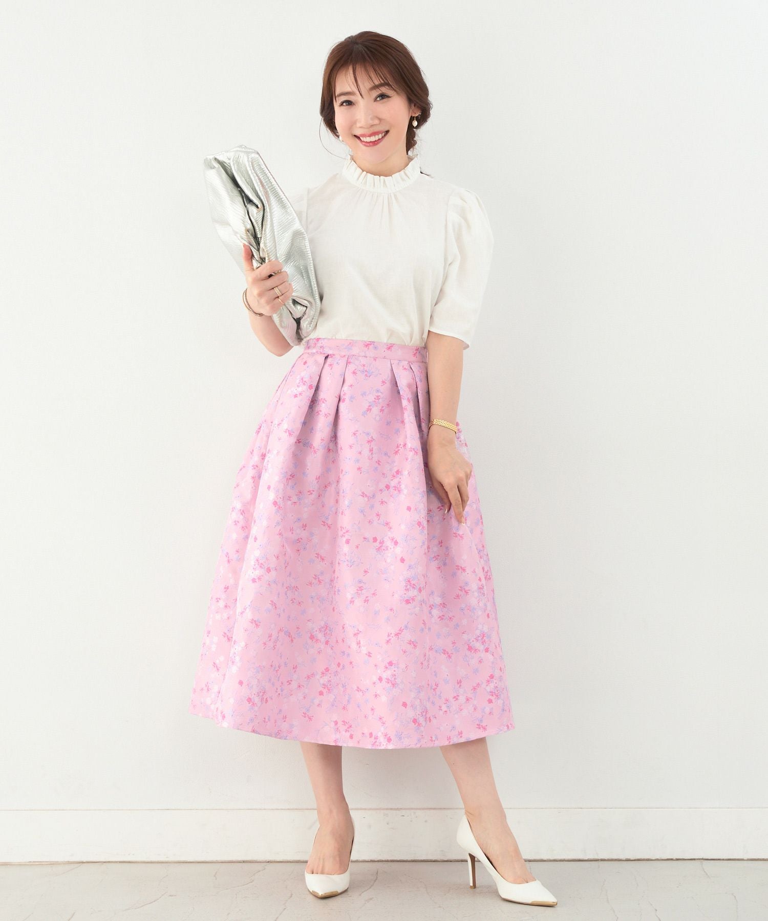 センソユニコ　ジウ　ロングスカート　シースルー　ジャガード　花 cawaii クラシカルな花世界を纏うジャガード織りロングスカート