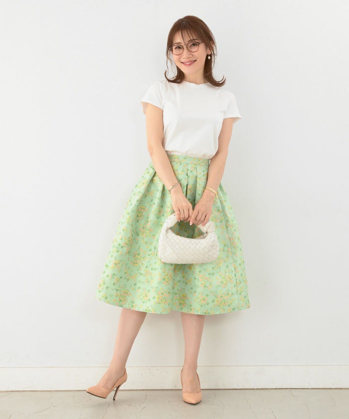 フラワー/ふんわり/タックスカート/オールシーズン/選べる丈/上品/綺麗め/上品/柄スカート