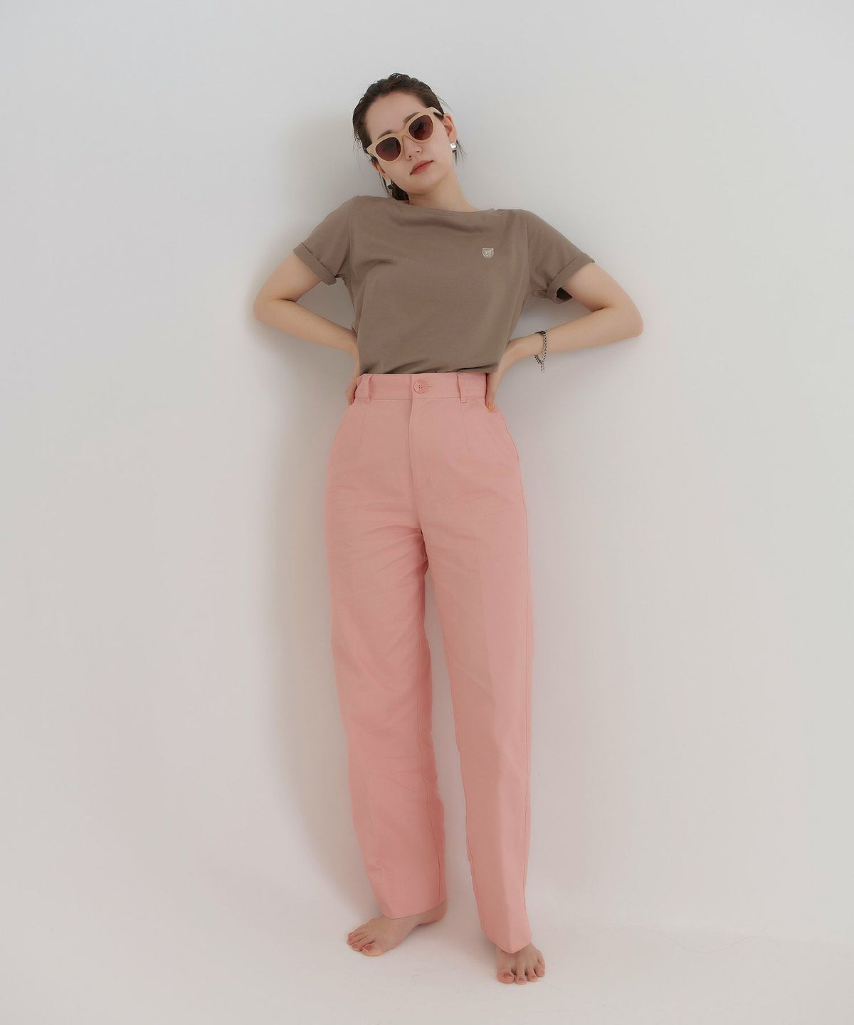 エンブレム/Tシャツ/アイボリー/モカ/グリーン