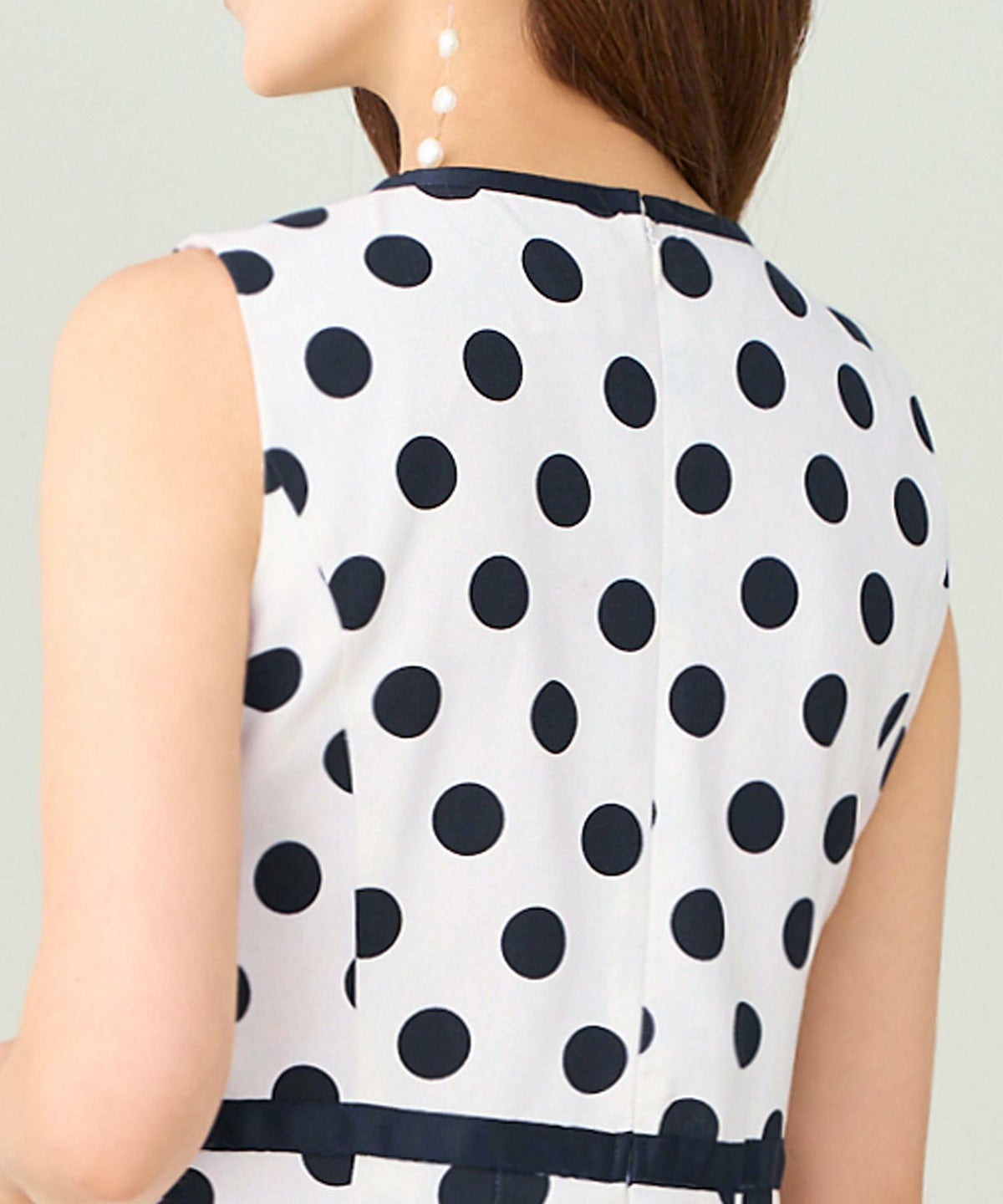 ドット/フィット＆フレア/リボン/グログラン/フレア/S/M/プリマシェレル/PrimaScherrer/レディース/ホワイト/ブルー/ドットプリント/ファスナー/タック入り