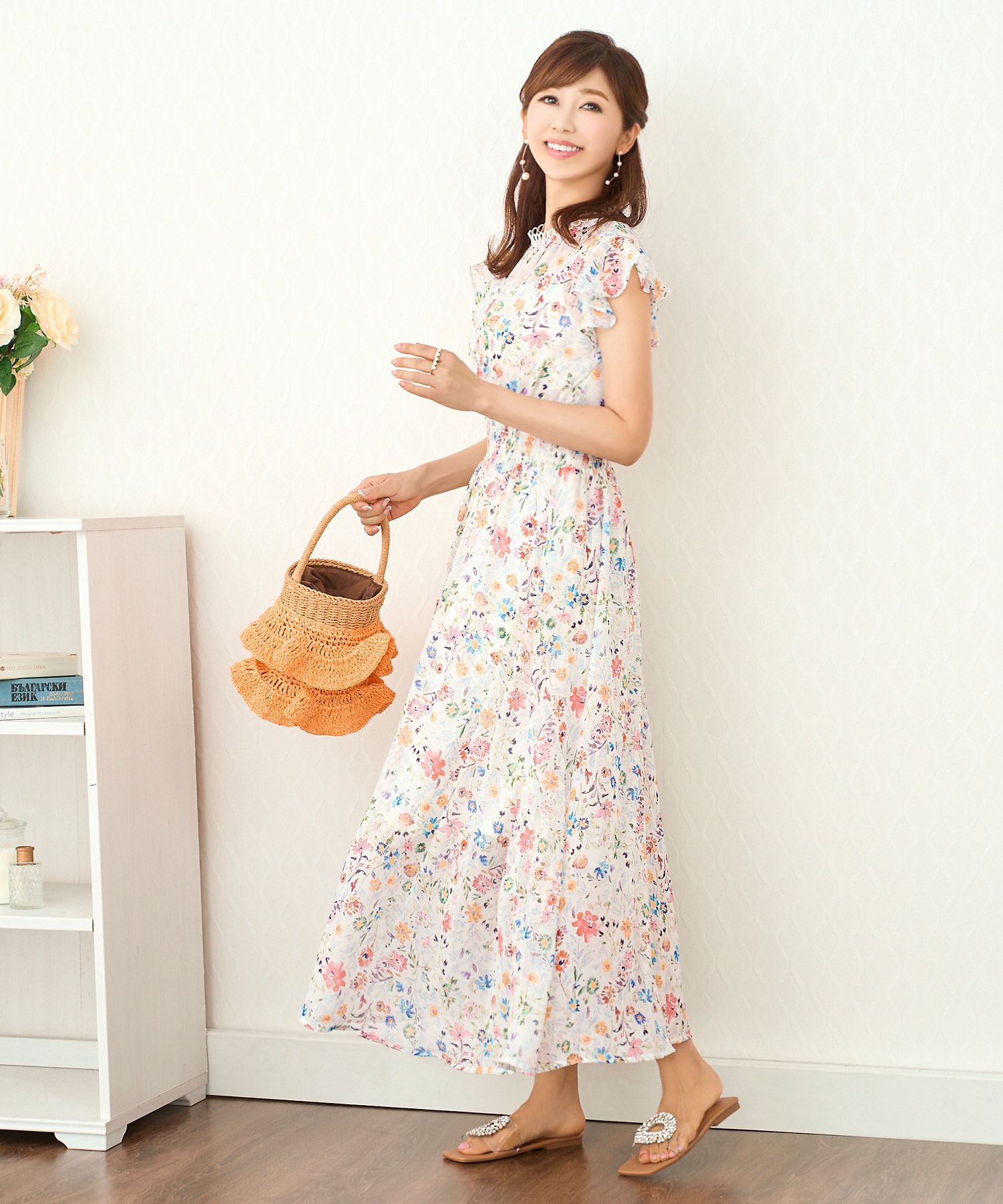 花柄 リングレース襟 シフォン ワンピース Prima Scherrer 全3色