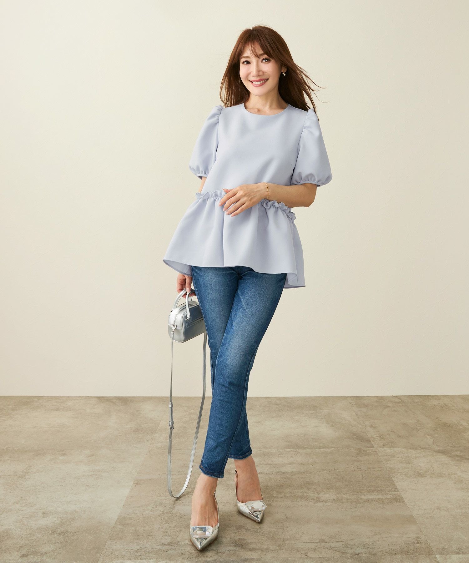 パフスリーブ ペプラム ブラウス 半袖 Liala×PG 全5色｜lpg811-1403