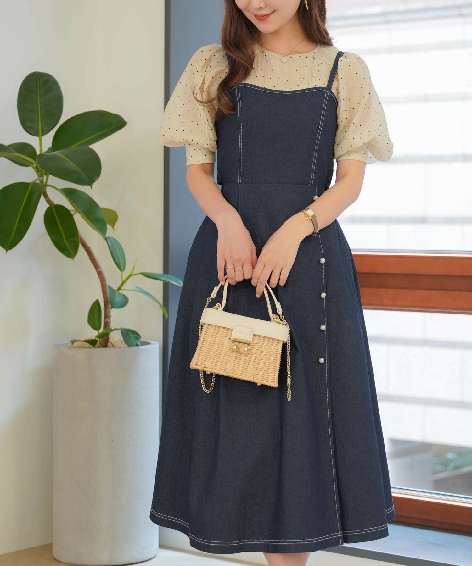 フロッキードット シワ加工プリーツ シアー ブラウス le reve vaniller