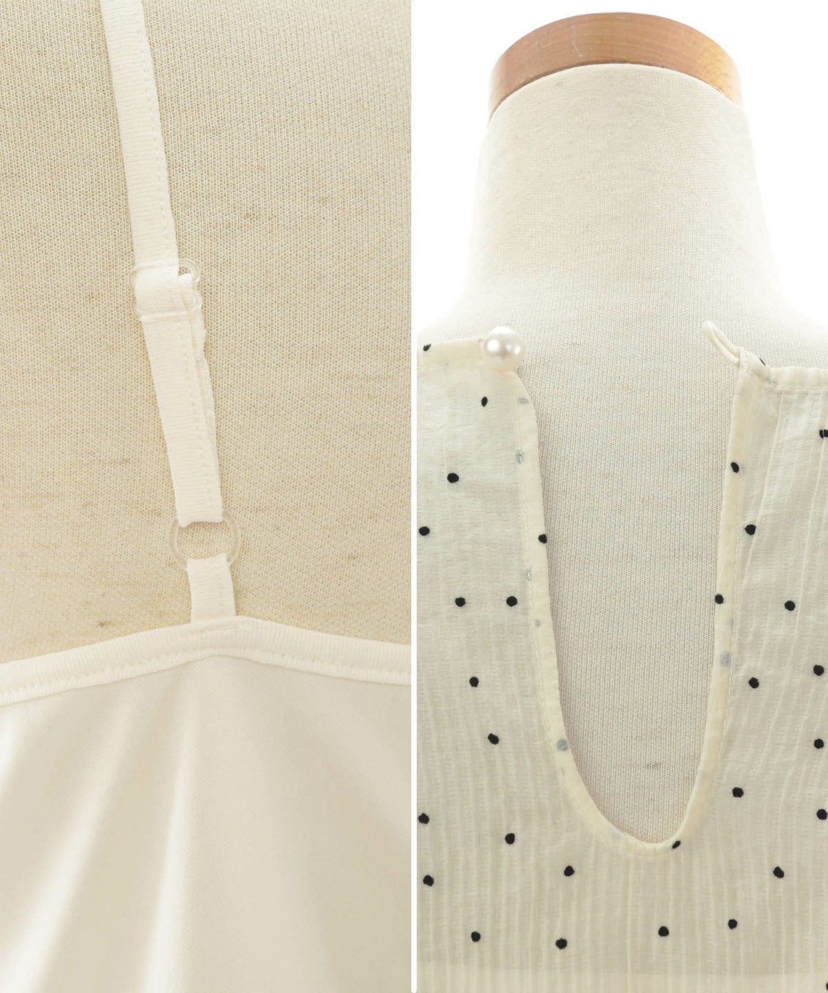 レディース/トップス/ブラウス/プルオーバー/キャミソール/キャミ/ドット/フロッキー/シワ加工/プリーツ/シアー素材/クルーネック/パフスリーブ/セットアップ/春/夏/半袖/アイボリー/ブラック/