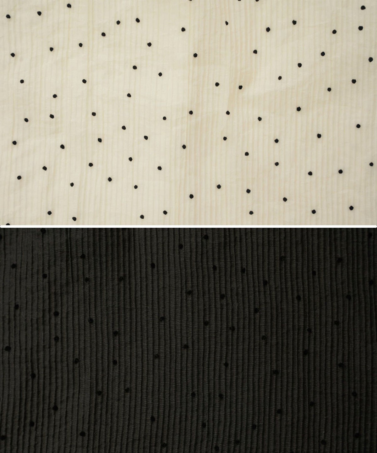 レディース/トップス/ブラウス/プルオーバー/キャミソール/キャミ/ドット/フロッキー/シワ加工/プリーツ/シアー素材/クルーネック/パフスリーブ/セットアップ/春/夏/半袖/アイボリー/ブラック/