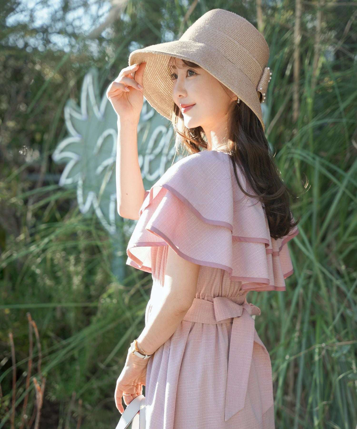 パールリボン ウォッシャブル ストローハット le reve vaniller 全3色