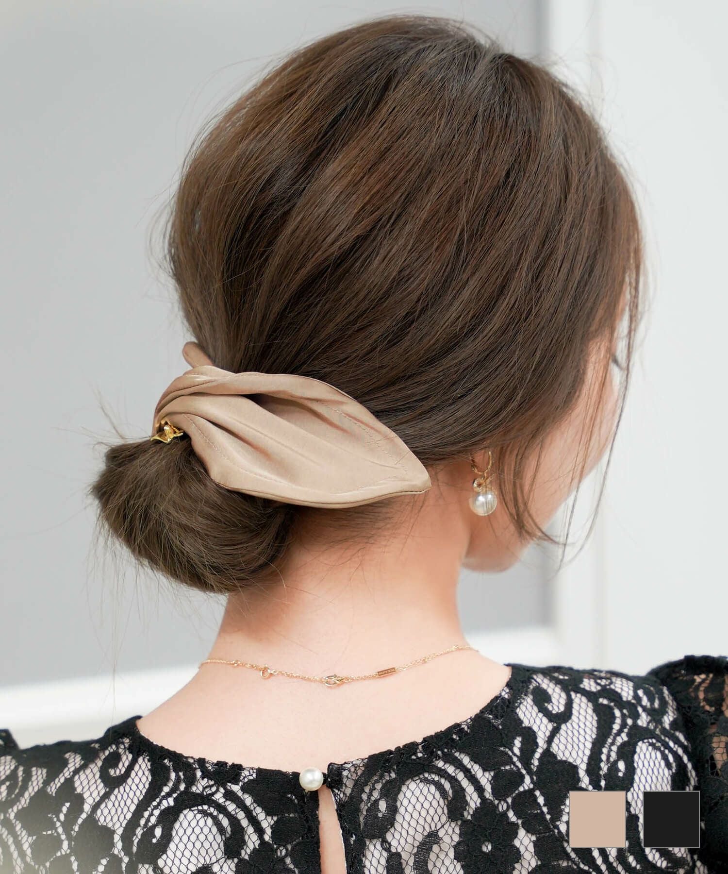 サテン ヘアタイ ＆ チャーム付き ヘアゴム セット le reve vaniller