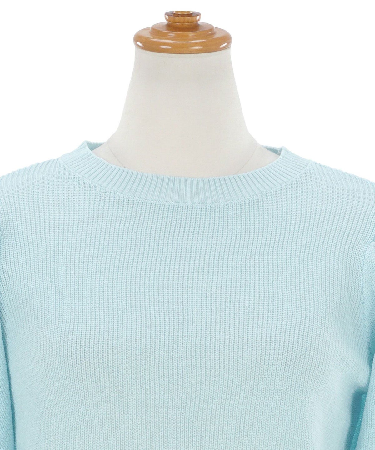 トップス/プルオーバー/ボリュームスリーブ/パフスリーブ/畦編み/無地/シンプル/チャーム付き/S/M/春/夏/秋口/5分袖/プリマ/レディース/上品/エレガント/裾リブ/着痩せ/細見え/袖丈調節/S/M/ホワイト/白/ピンク/サックス/ポリエステル100/二の腕カバー/肩タック