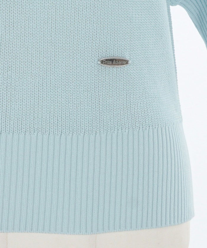 トップス/プルオーバー/ボリュームスリーブ/パフスリーブ/畦編み/無地/シンプル/チャーム付き/S/M/春/夏/秋口/5分袖/プリマ/レディース/上品/エレガント/裾リブ/着痩せ/細見え/袖丈調節/S/M/ホワイト/白/ピンク/サックス/ポリエステル100/二の腕カバー/肩タック