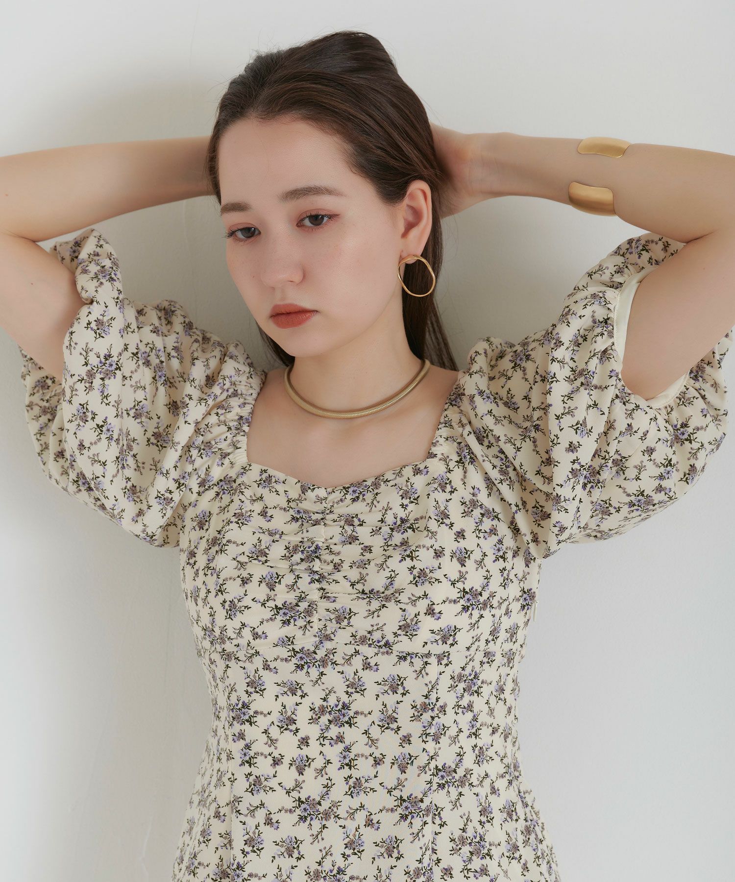 パフスリーブ スリットワンピース TINA：JOJUN 全4色｜tnj311-0382【4