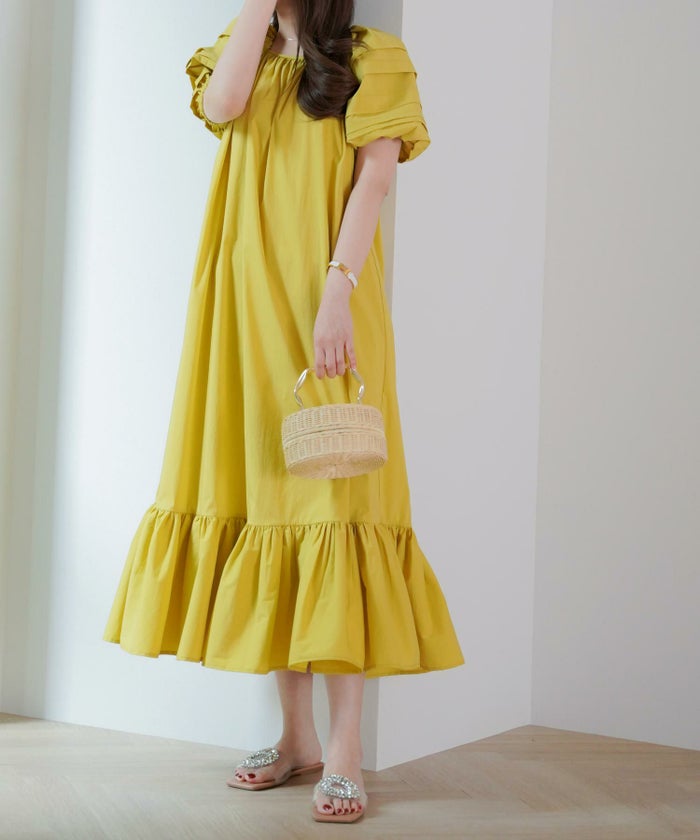 手洗い可/ロングドレス/ワンピ/パフ袖/マキシ丈