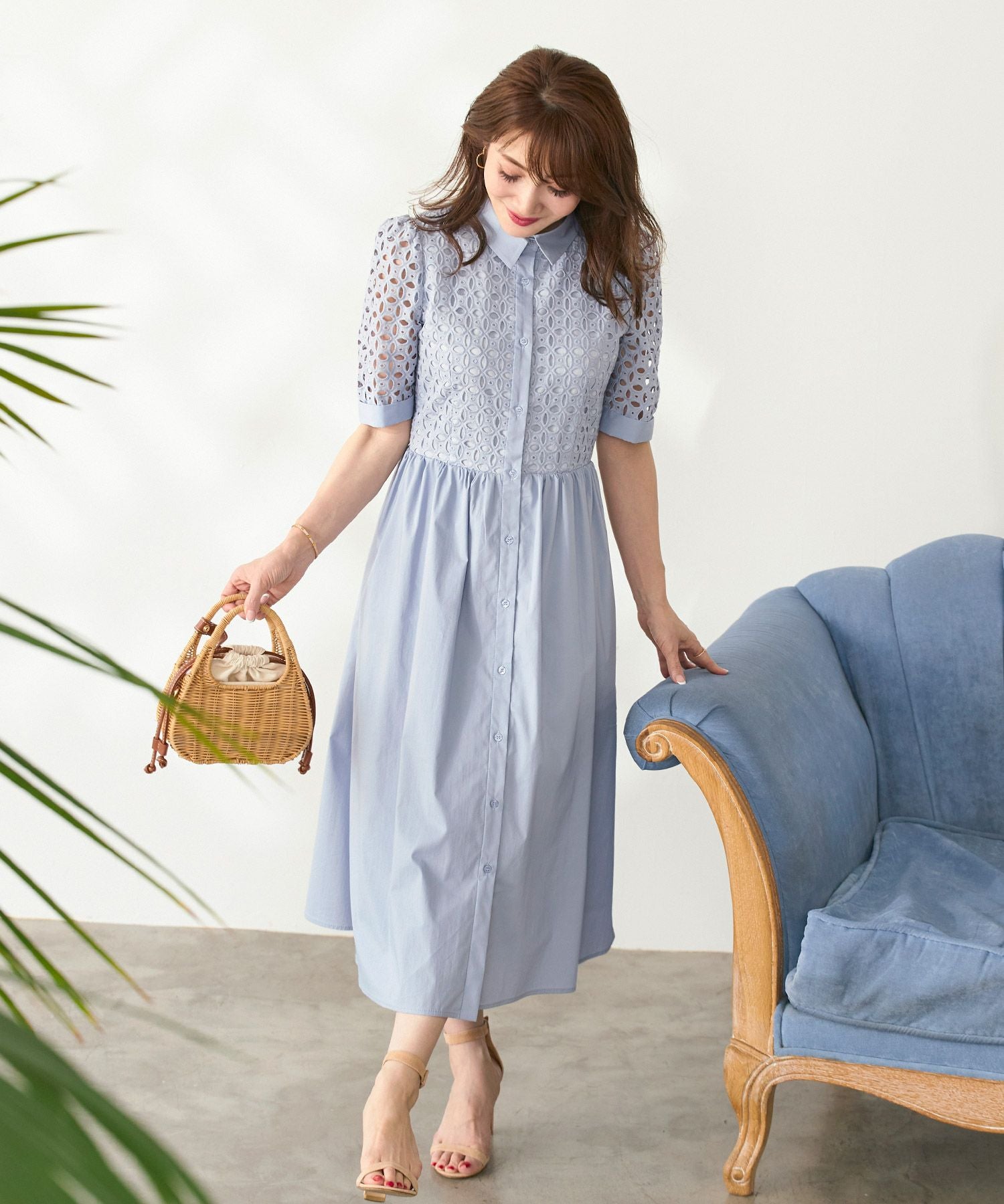 コットンレース シャツ襟 ワンピース Liala×PG 全4色｜lpg311-1367【10