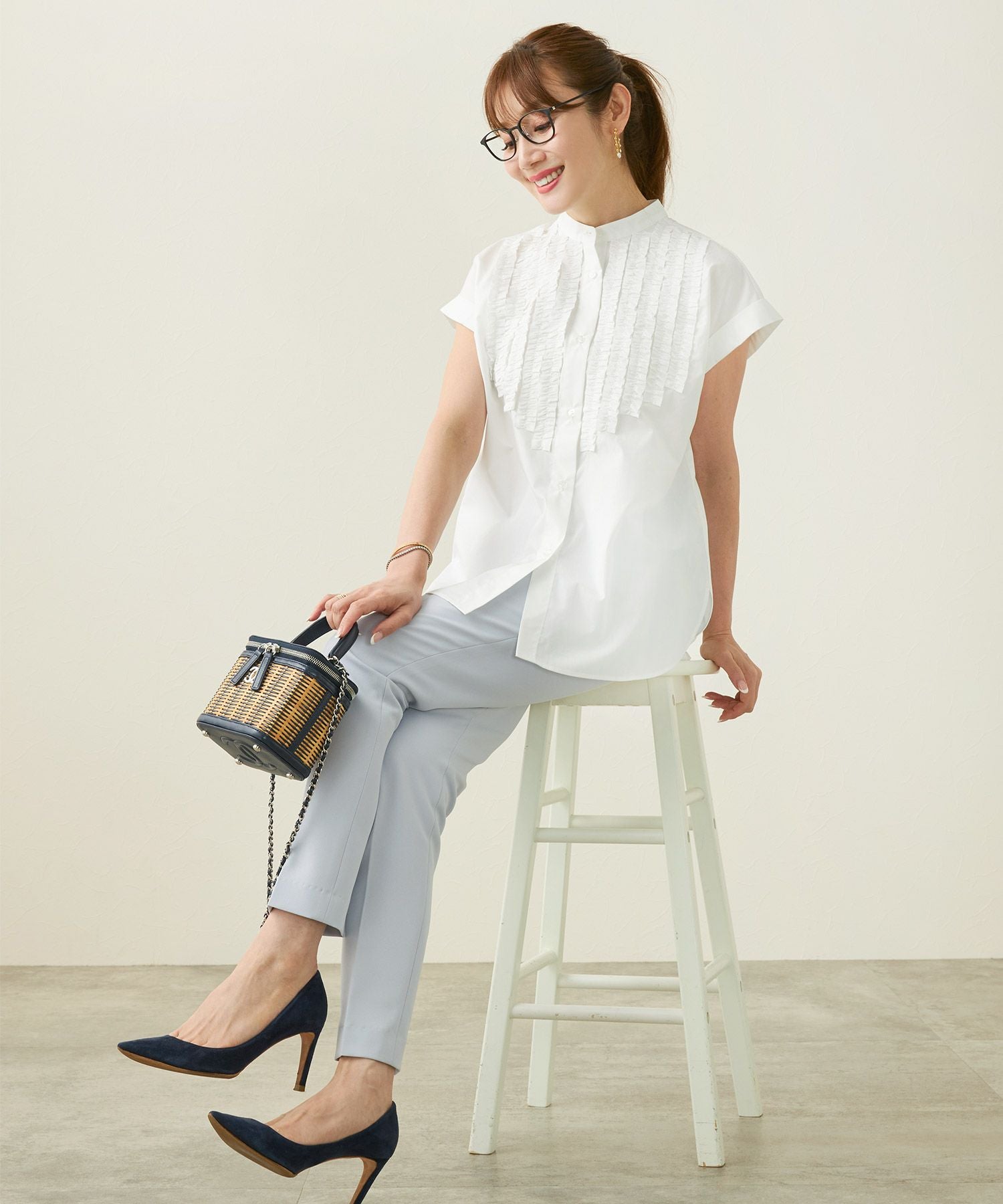 新品未使用✨大人気 ラトータリテ　ラッフルスリーブ ブラウス 白 麻混 洗える 洗える】ラッフルスリーブシャツ（シャツ／ブラウス）｜La Totalite