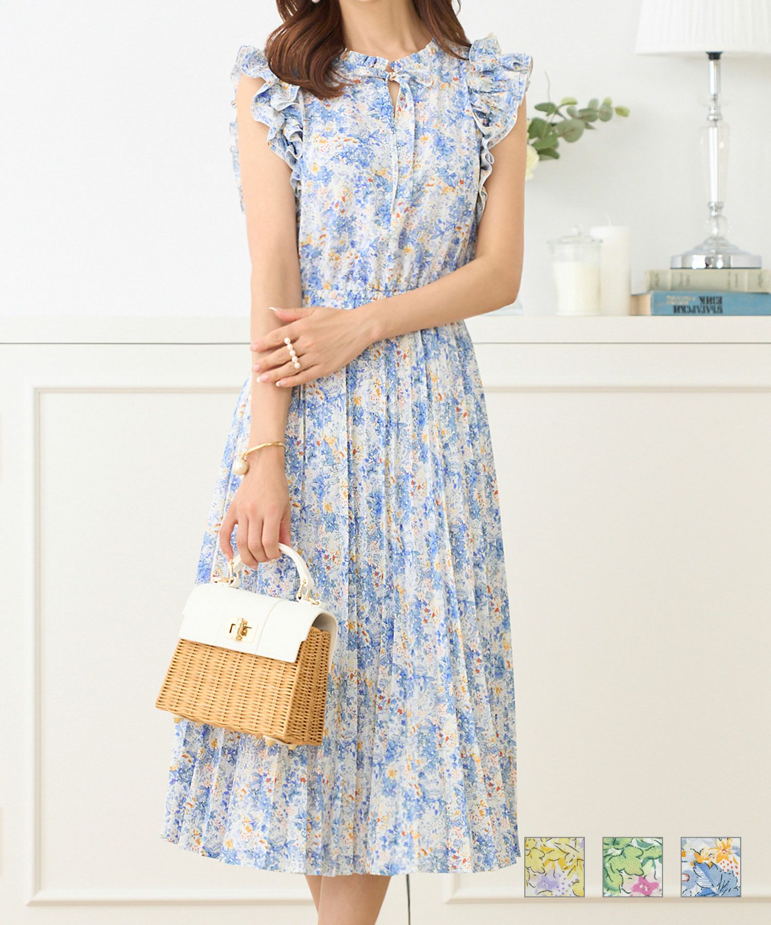 花柄プリント アンブレラプリーツ ワンピース Prima Scherrer 全3色