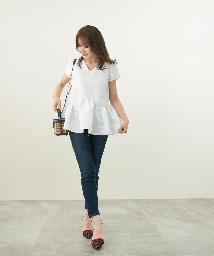 新色追加手洗い可日本製半袖プチ袖袖山ギャザーペプラム無地ドットフレア光沢感春夏秋口