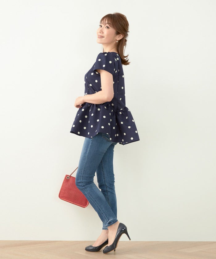 新色追加手洗い可日本製半袖プチ袖袖山ギャザーペプラム無地ドットフレア光沢感春夏秋口