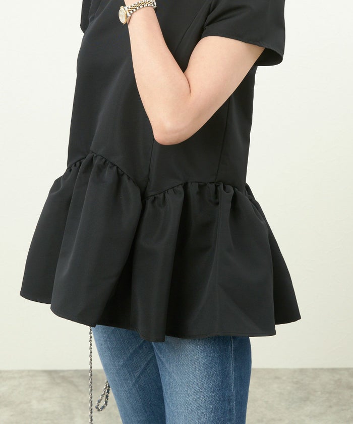 新色追加手洗い可日本製半袖プチ袖袖山ギャザーペプラム無地ドットフレア光沢感春夏秋口